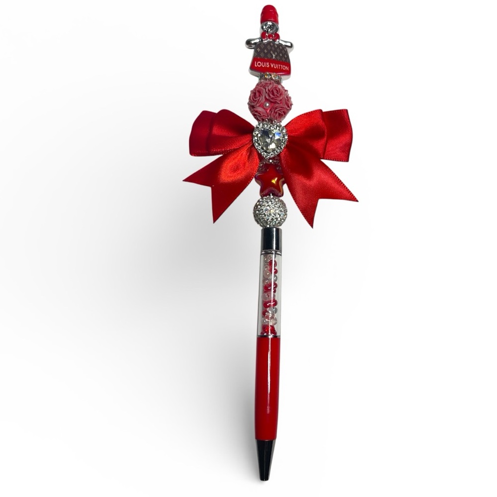 Red Bow Pen with Silver Accents